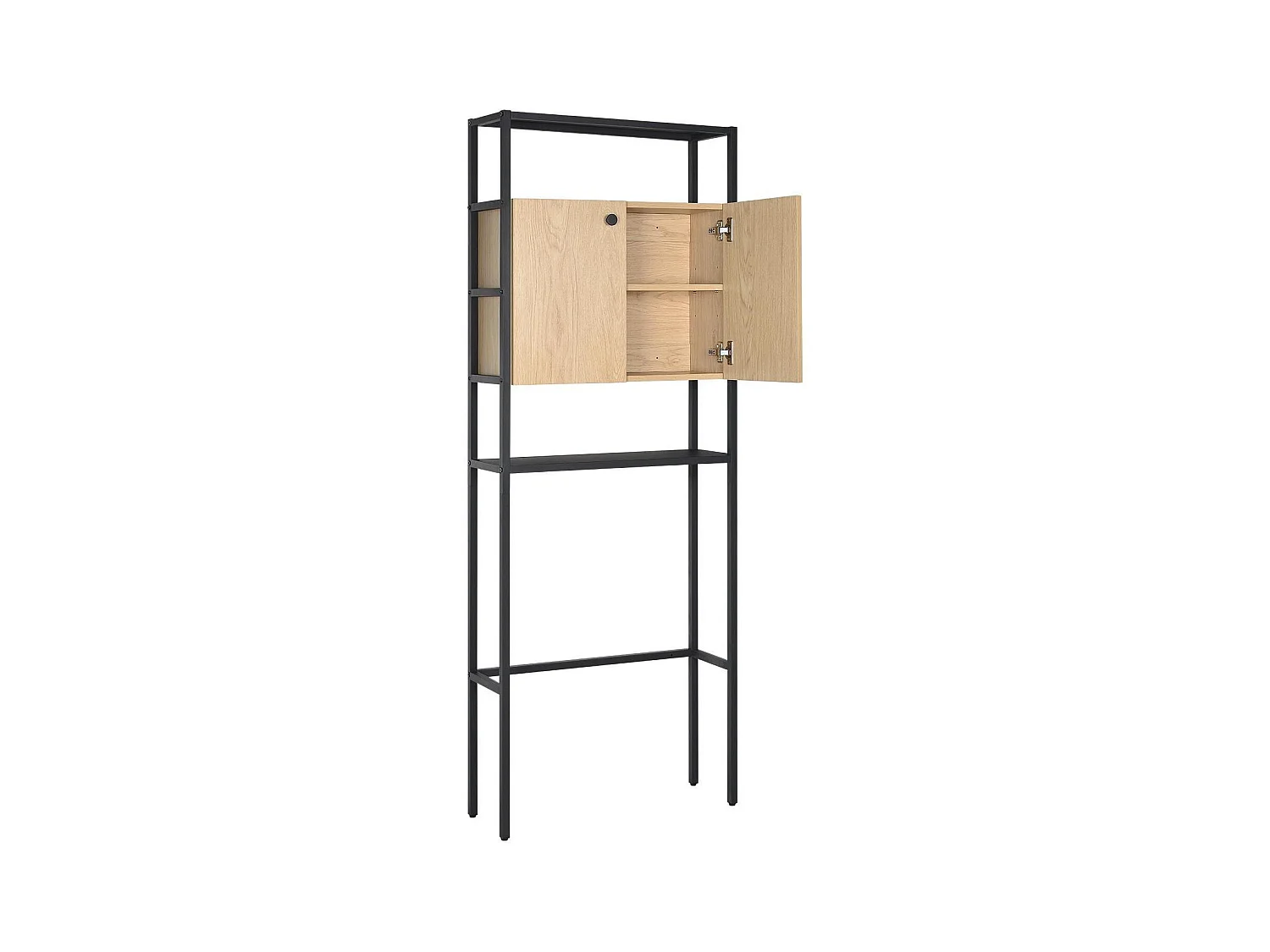 Etagère pont WC bois et métal noir - avec rangement fermé - 180x66cm