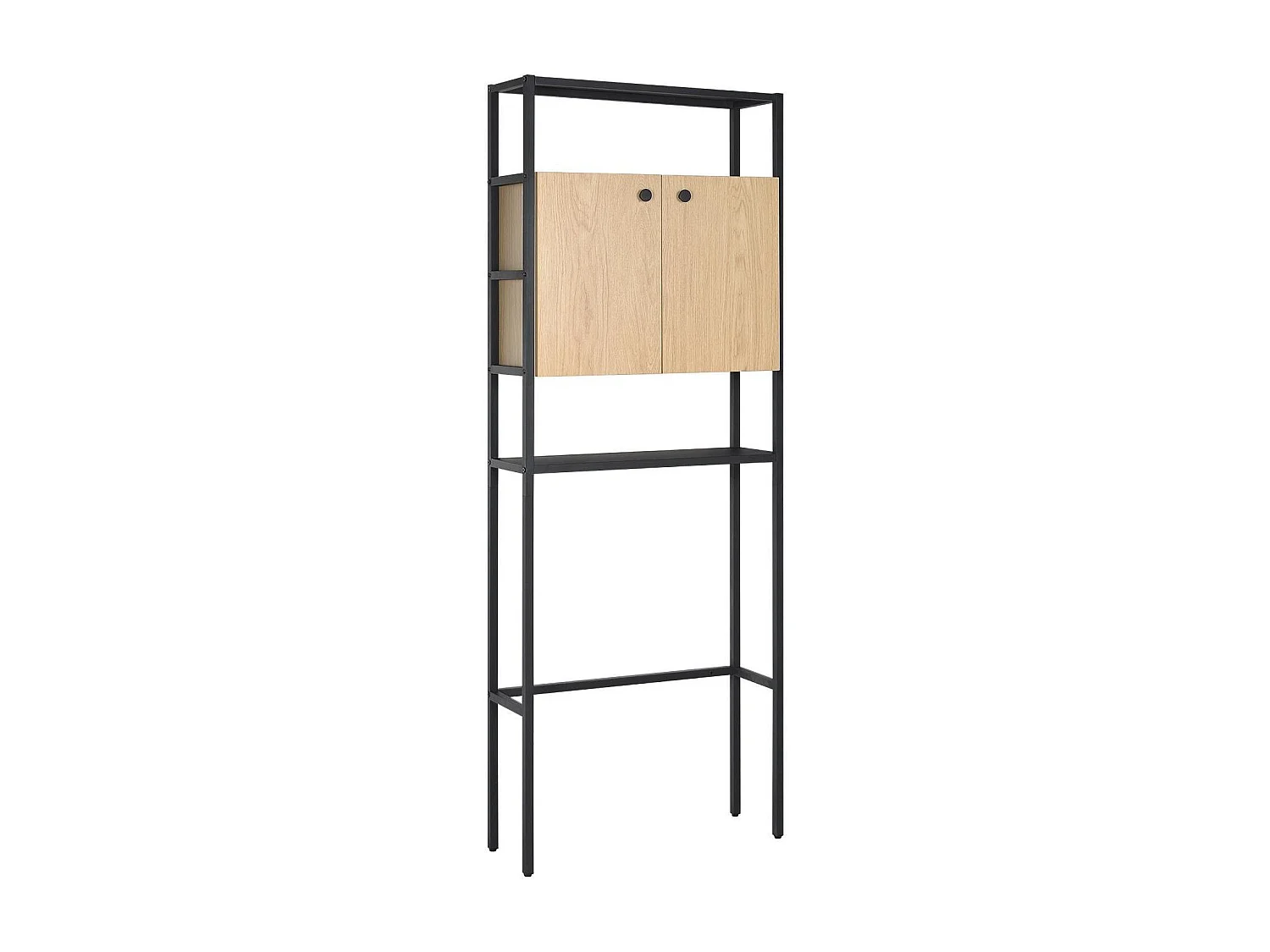 Etagère pont WC bois et métal noir - avec rangement fermé - 180x66cm