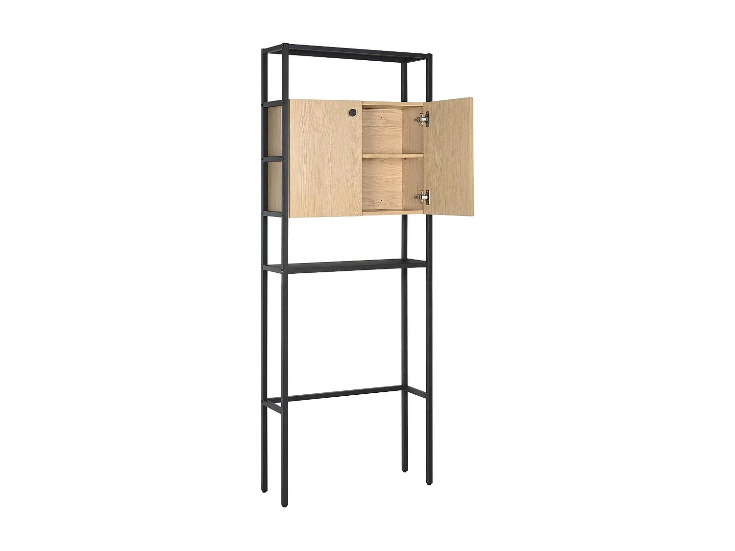 Etagère pont WC bois et métal noir - avec rangement fermé - 180x66cm