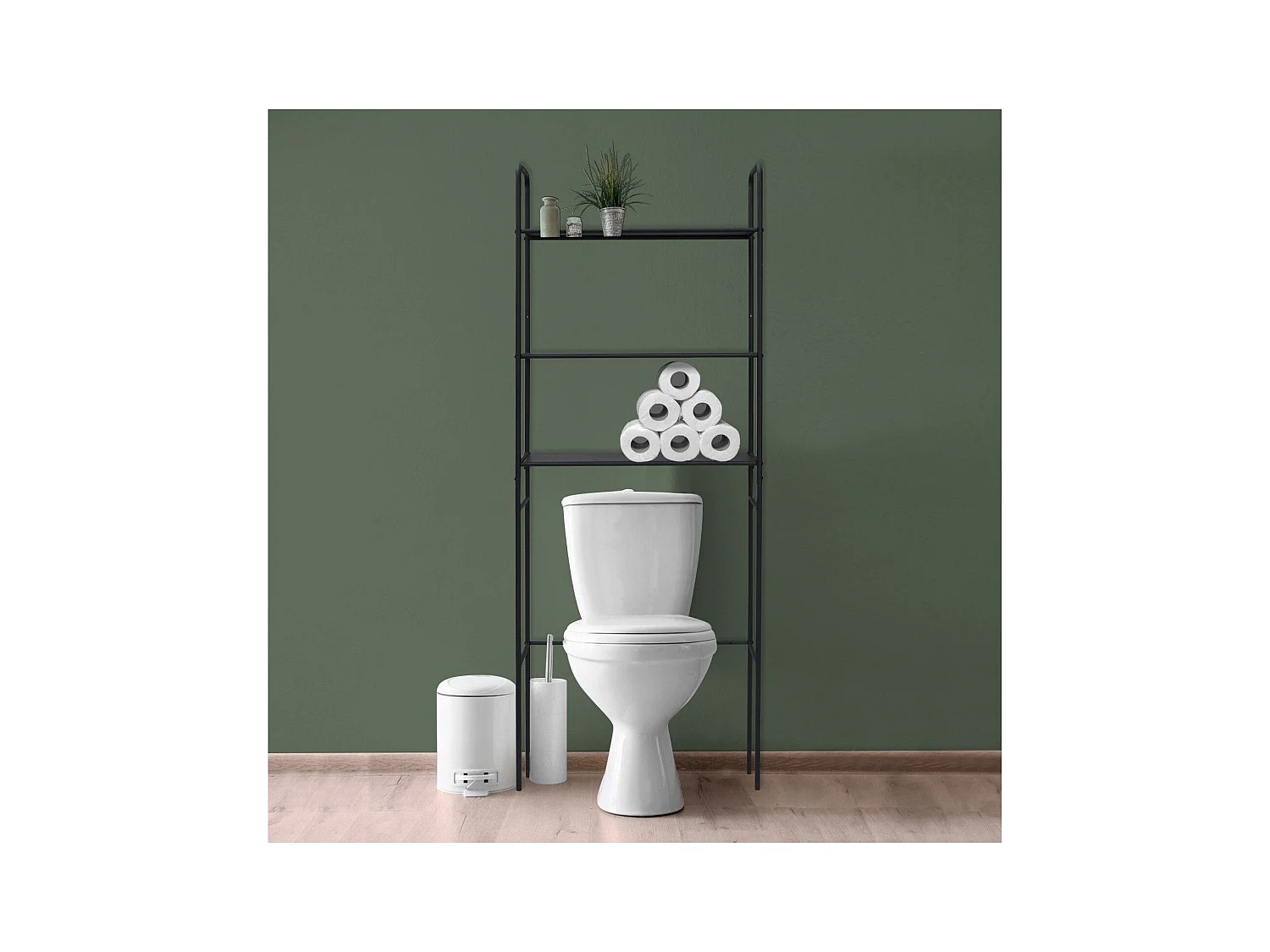 Etagère pont WC en métal noir 180x66cm