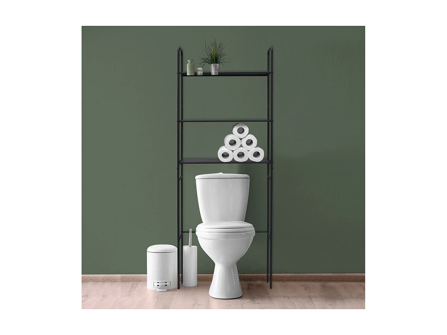 Etagère pont WC en métal noir 180x66cm