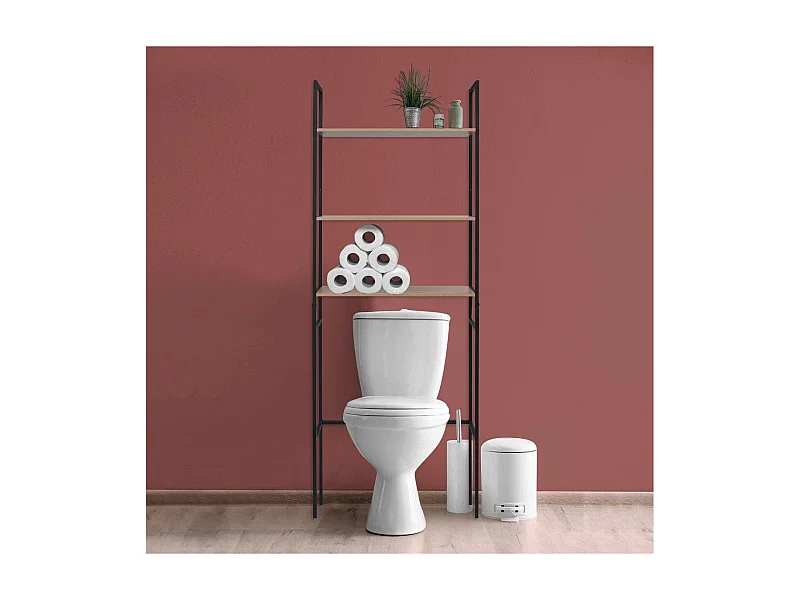 Étagère pont WC bois et métal noir 180x66cm