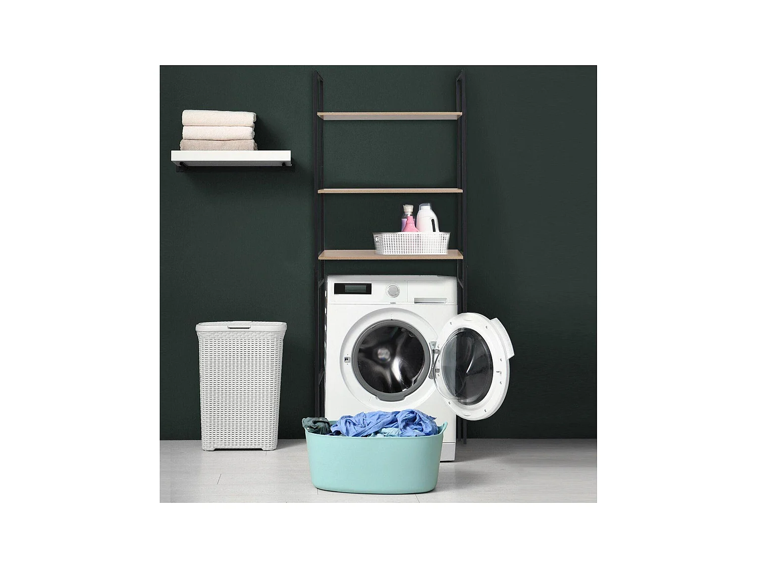 Étagère pont WC bois et métal noir 180x66cm