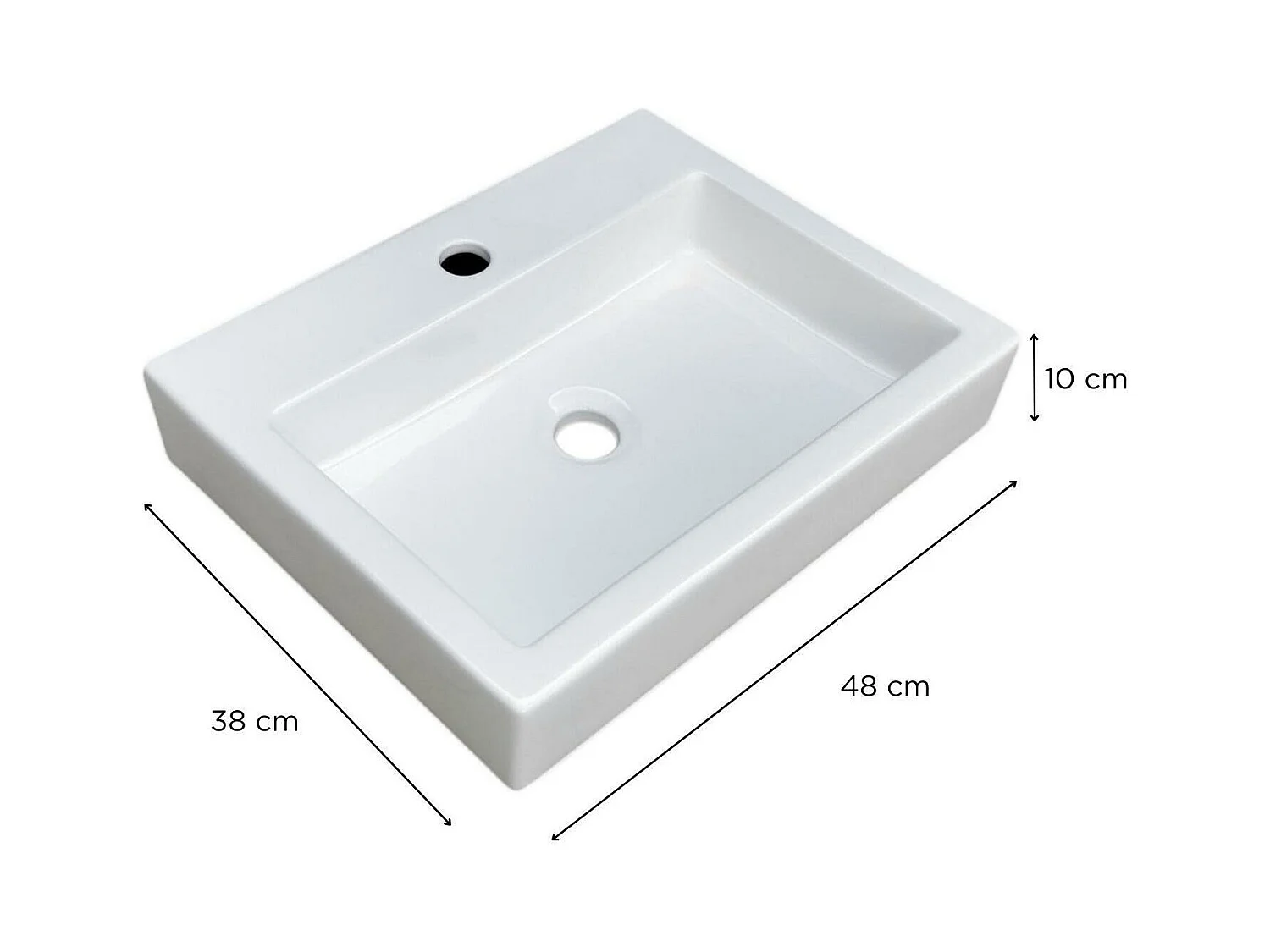 Vasque à poser rectangulaire 48x38cm + robinet et bonde chromés