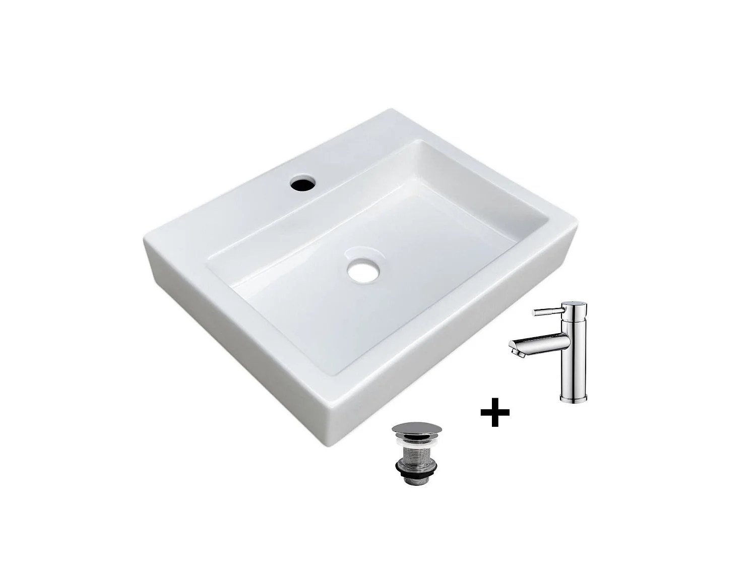 Vasque à poser rectangulaire 48x38cm PADI + robinet + bonde