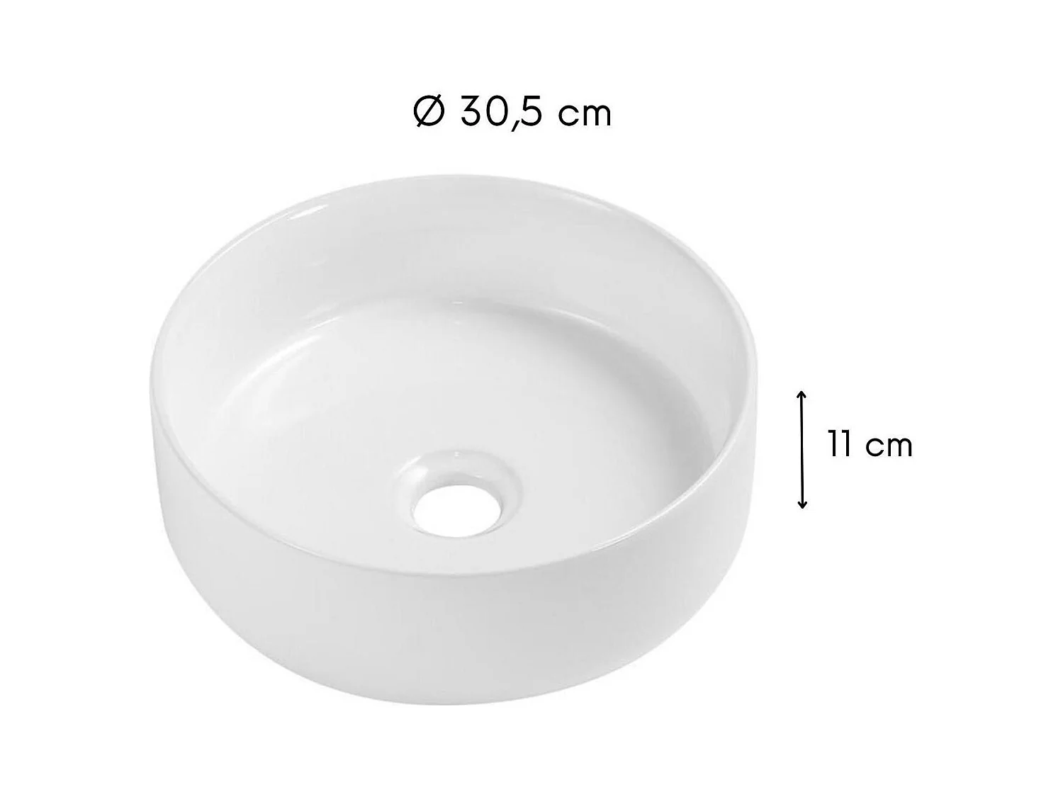 MII 30 cm rundes Aufsatzwaschbecken aus weißer Keramik