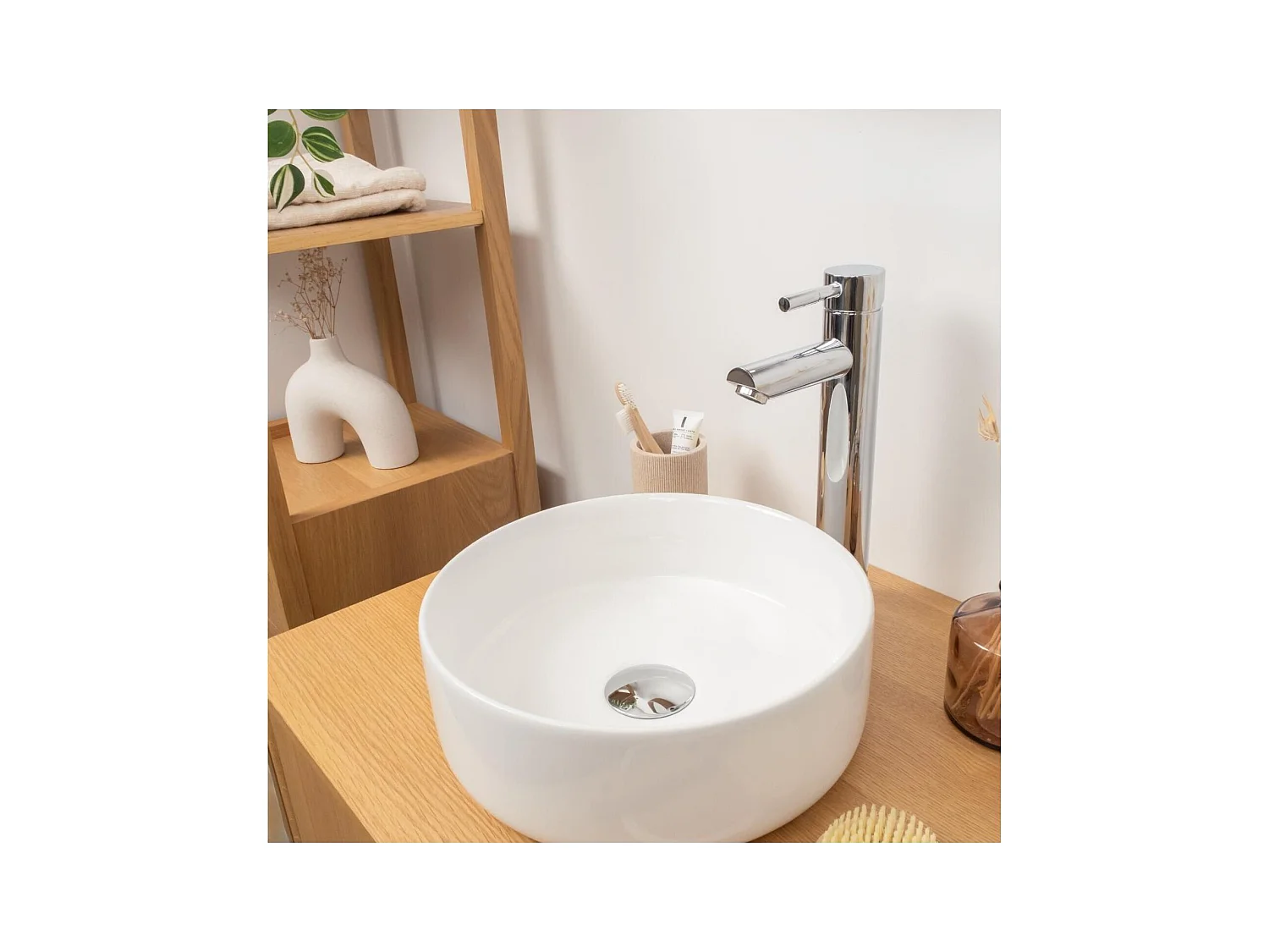 MII 30 cm rundes Aufsatzwaschbecken aus weißer Keramik