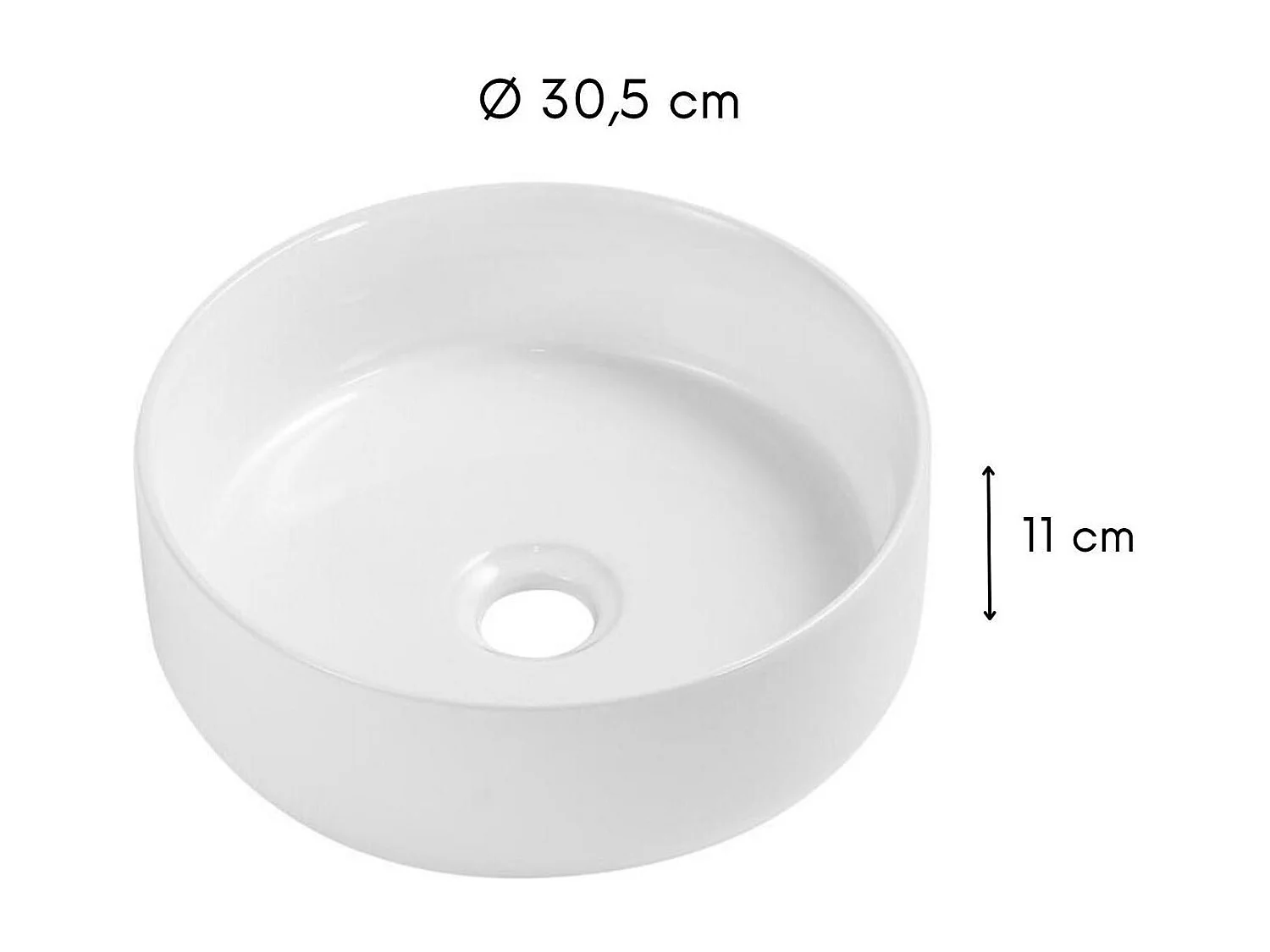 MII 30 cm rundes Aufsatzwaschbecken aus weißer Keramik