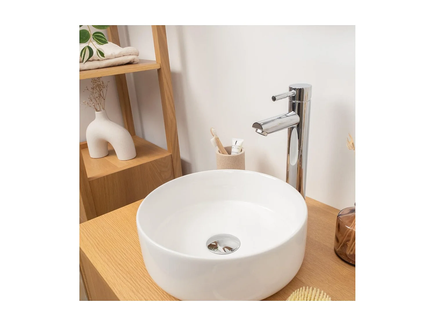 MII 30 cm rundes Aufsatzwaschbecken aus weißer Keramik