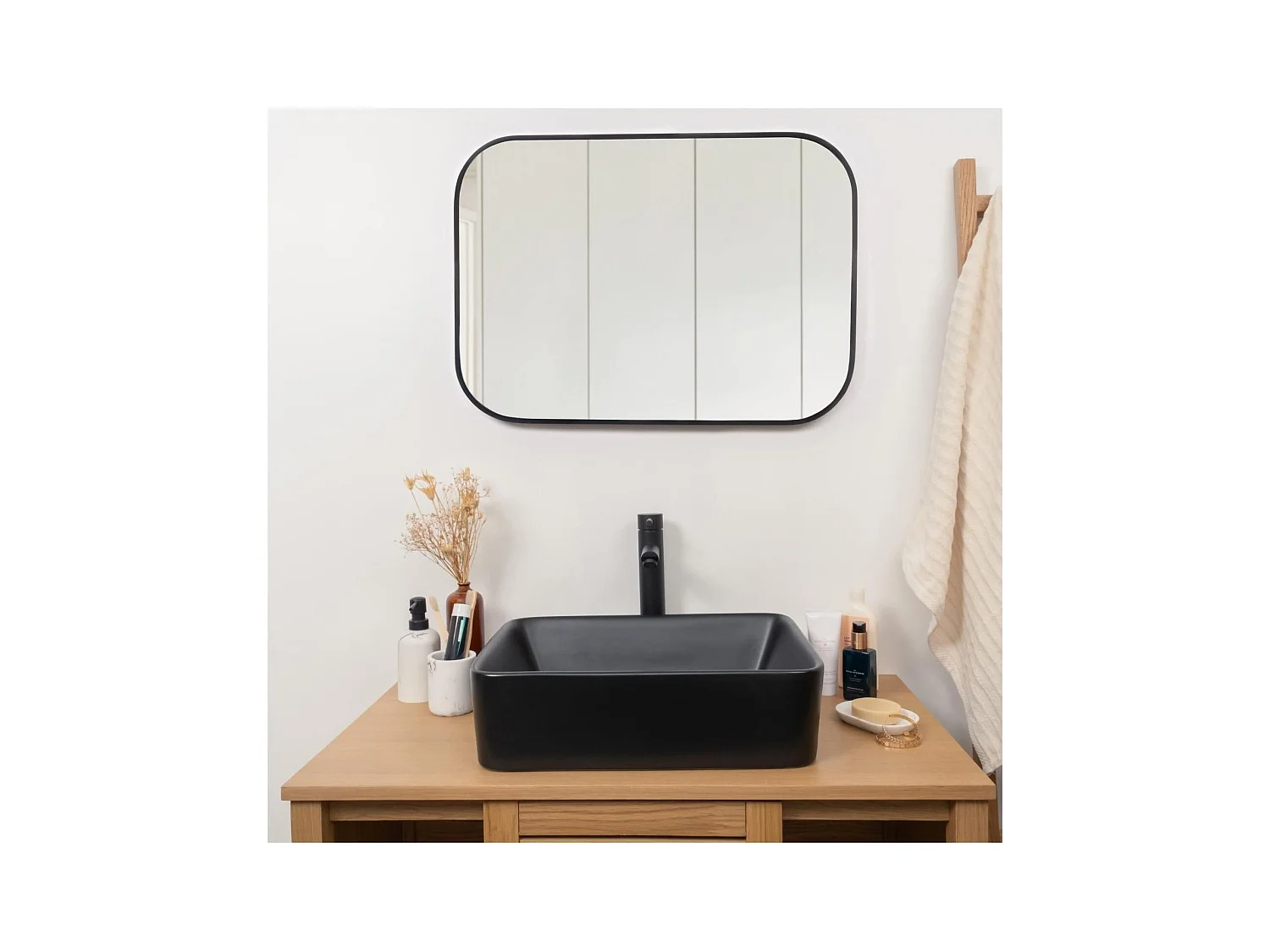 Vasque à poser rectangulaire en céramique noire 48x37cm