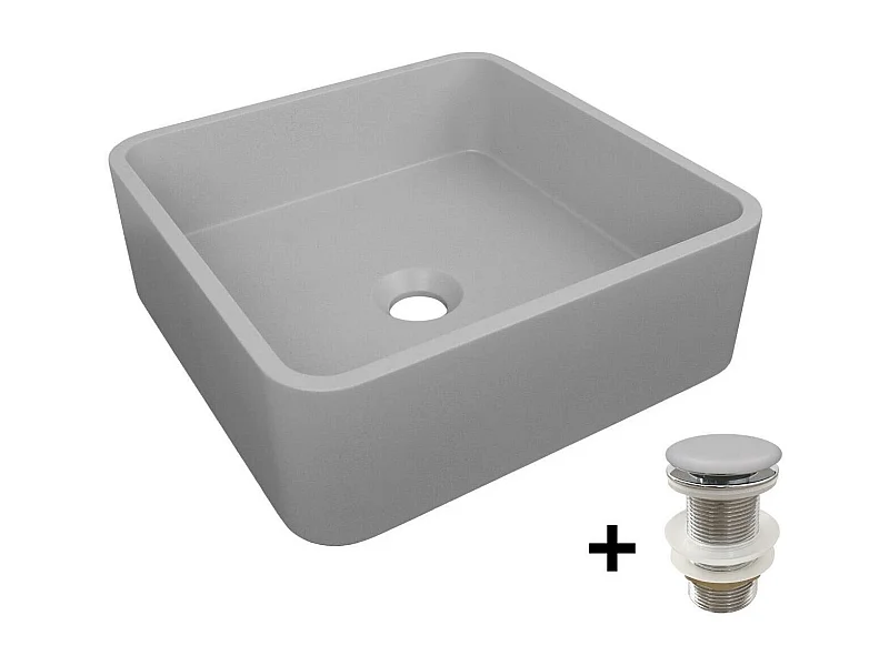 Vasque à poser carrée en béton brossé 36cm + bonde assortie