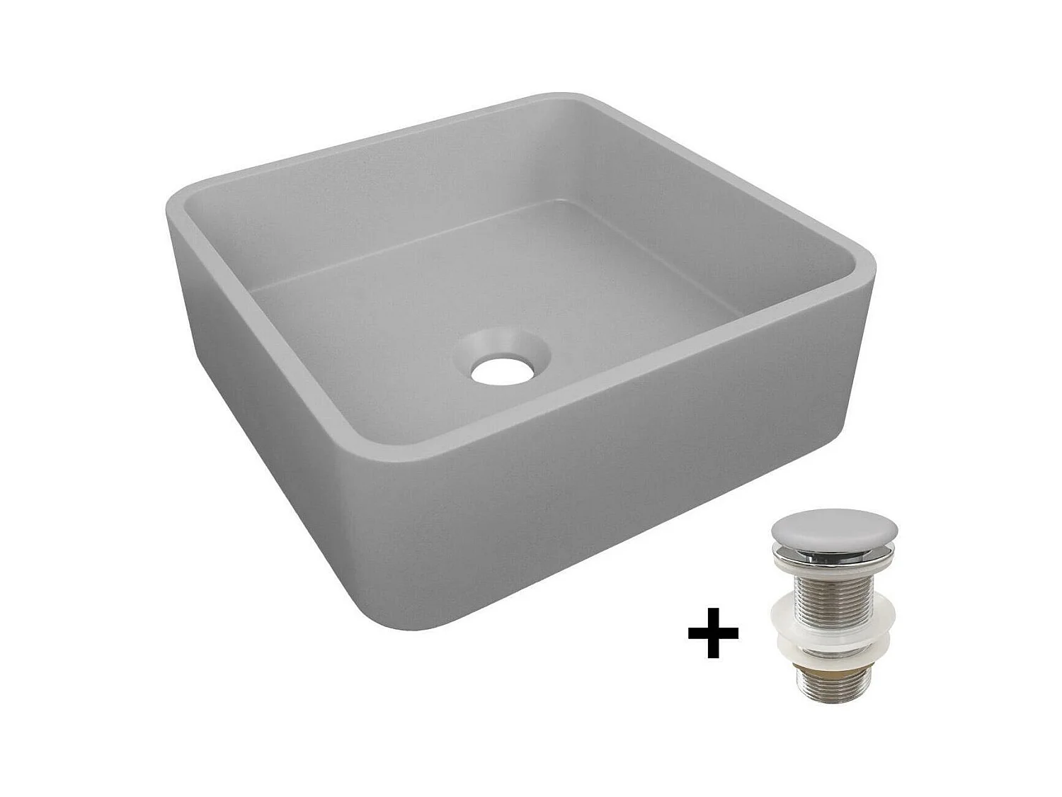 Vasque à poser carrée en béton brossé 36cm + bonde assortie