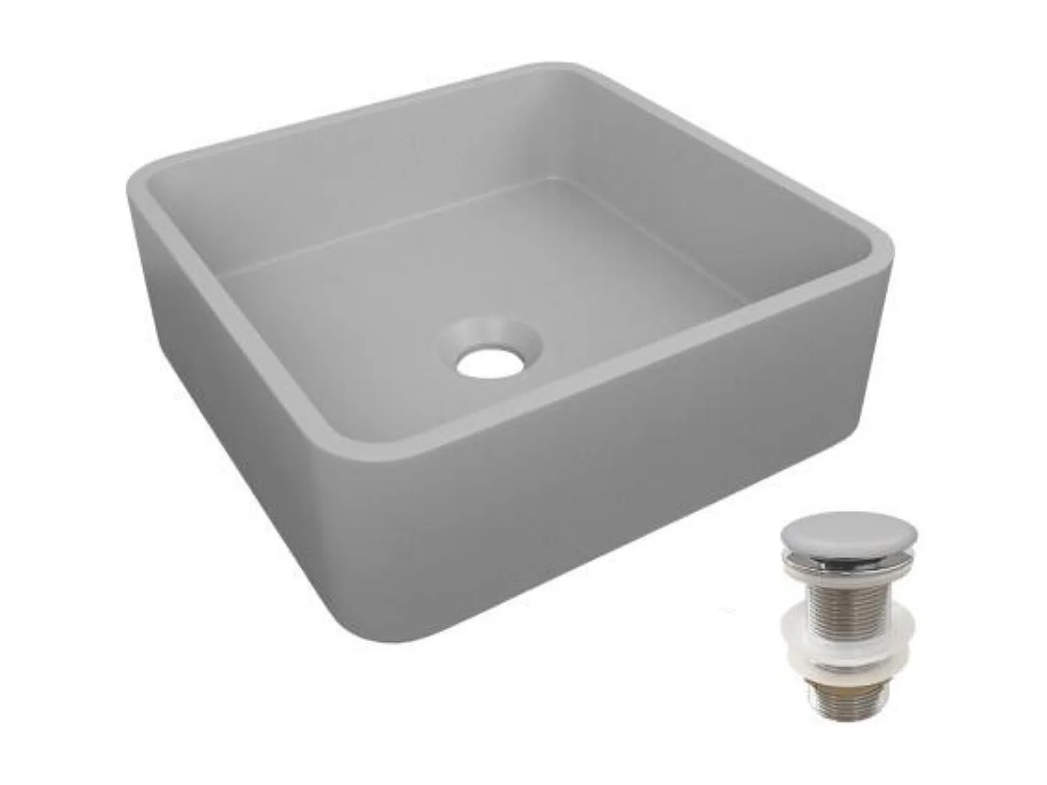 Vierkante betonnen wastafel 36x36cm + ARTEA afvoer