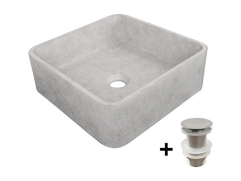 Vasque à poser carrée en béton brossé 36cm + bonde assortie