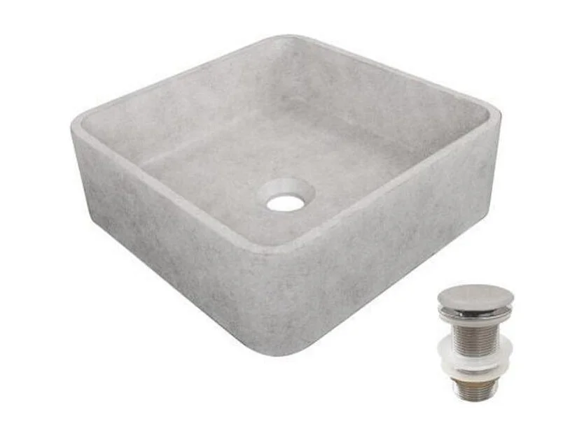 Vasque à poser carrée en béton brossé 36cm + bonde assortie