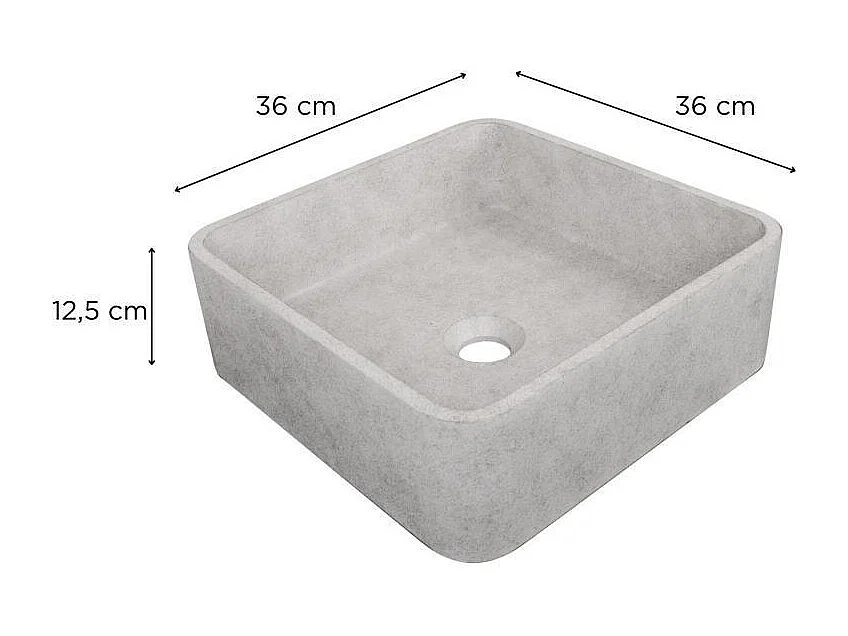 Vasque à poser carrée en béton brossé 36cm + bonde assortie