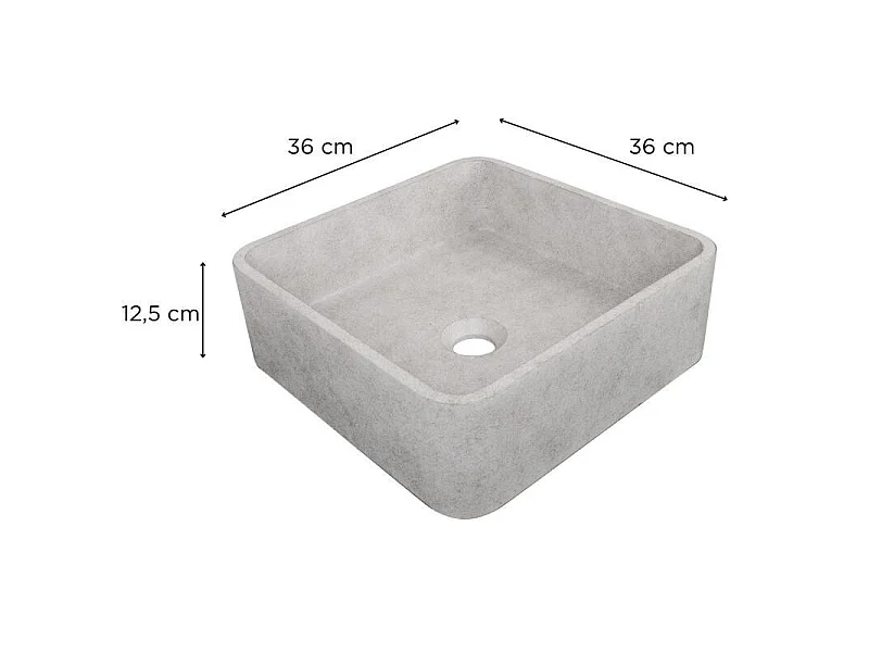 Umywalka betonowa kwadratowa nablatowa 36x36cm + odpływ ARTEA