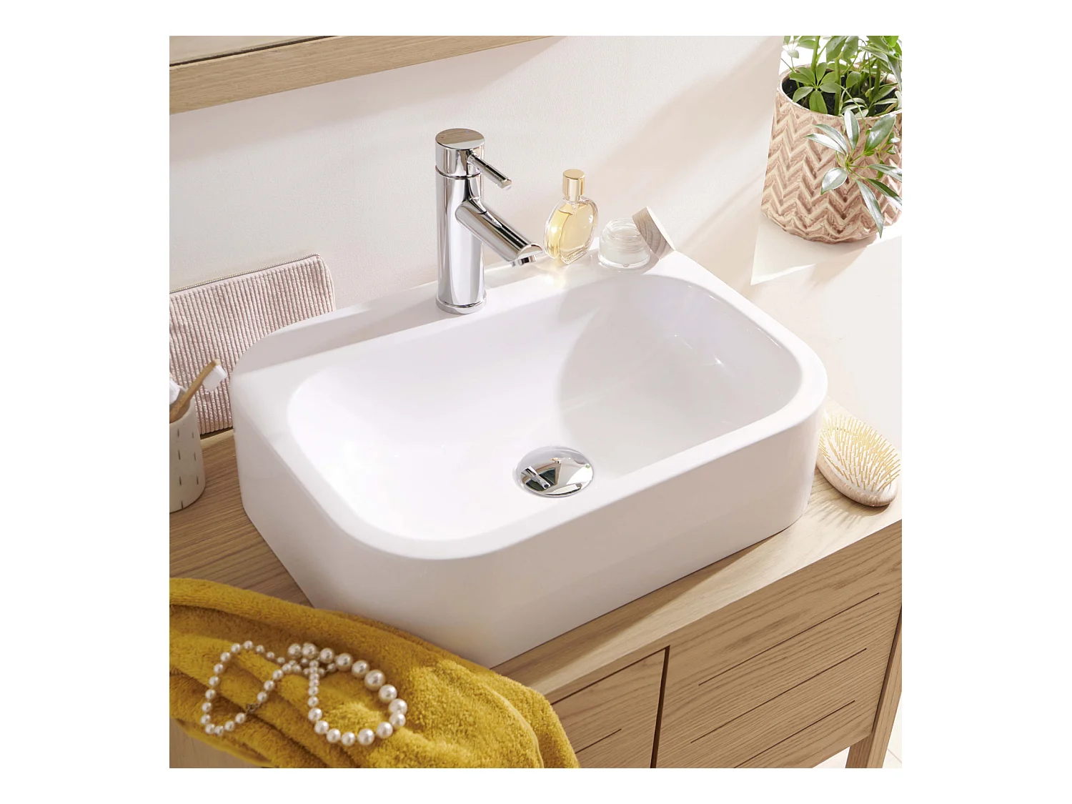 Vasque à poser rectangle en en résine blanche 50x37cm