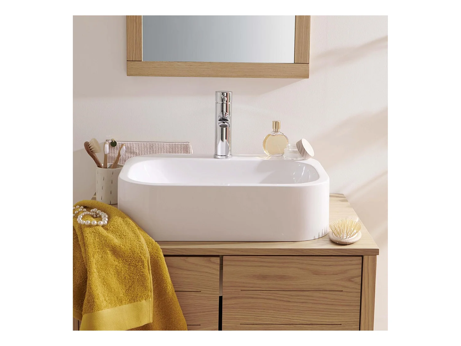 Vasque à poser rectangle en en résine blanche 50x37cm