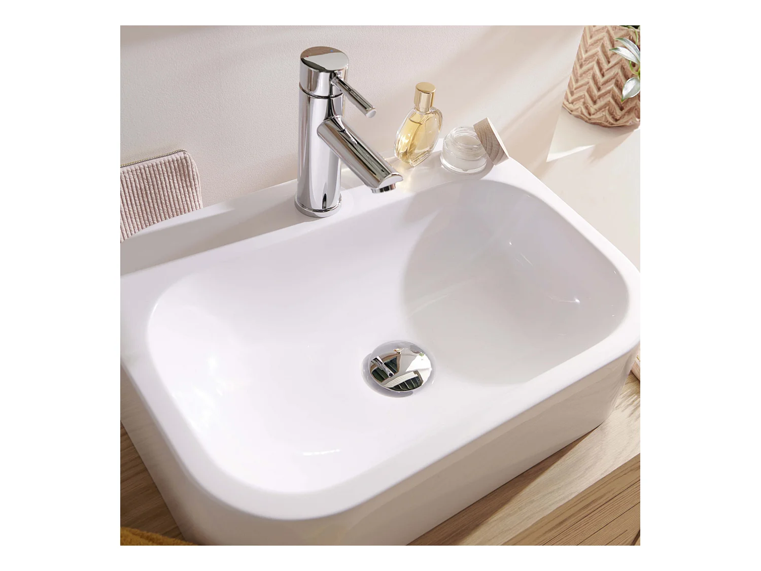 Vasque à poser rectangle en en résine blanche 50x37cm