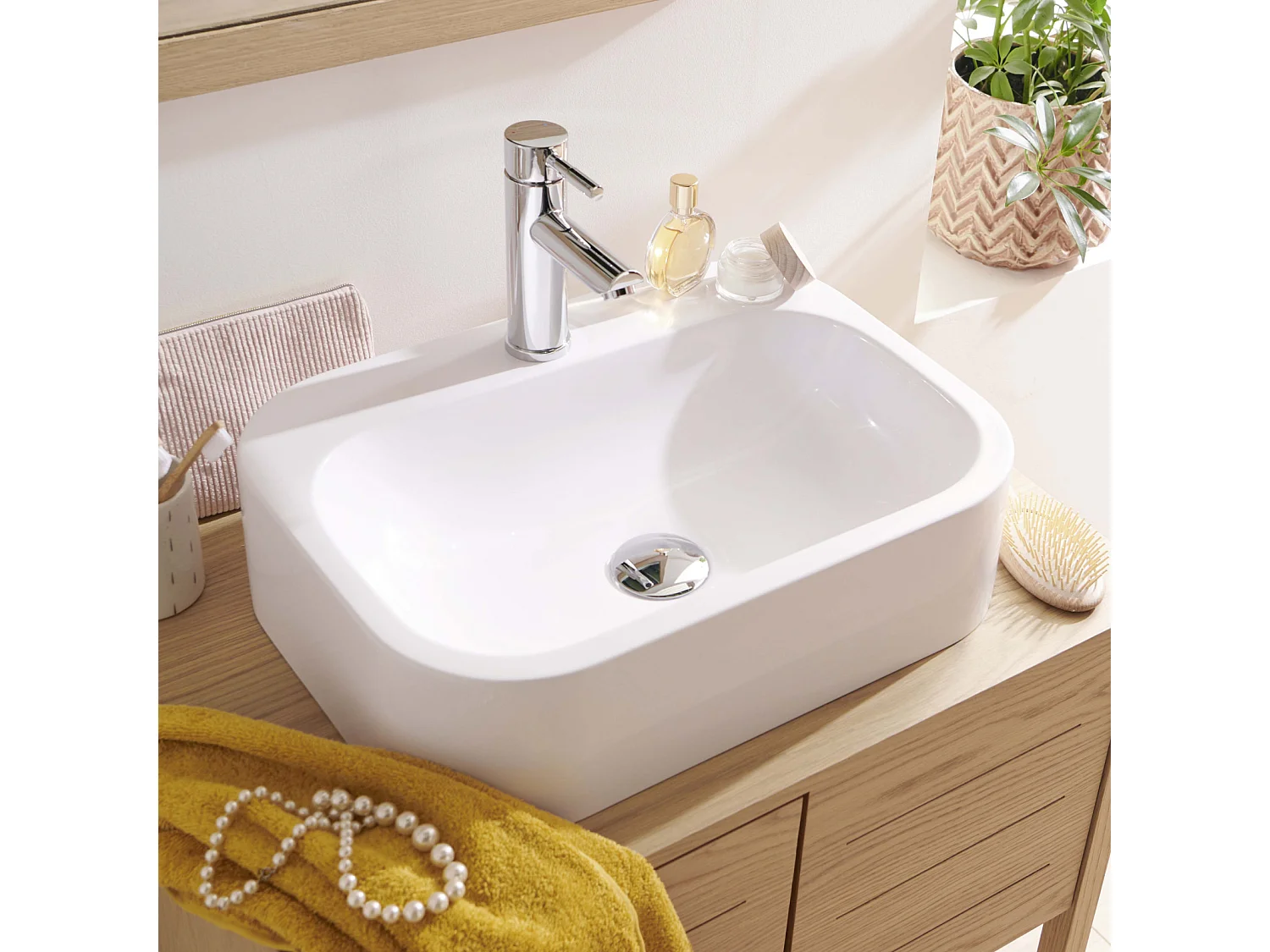 Lavatório independente oval em resina 50 x 37 cm ITO Branco brilhante