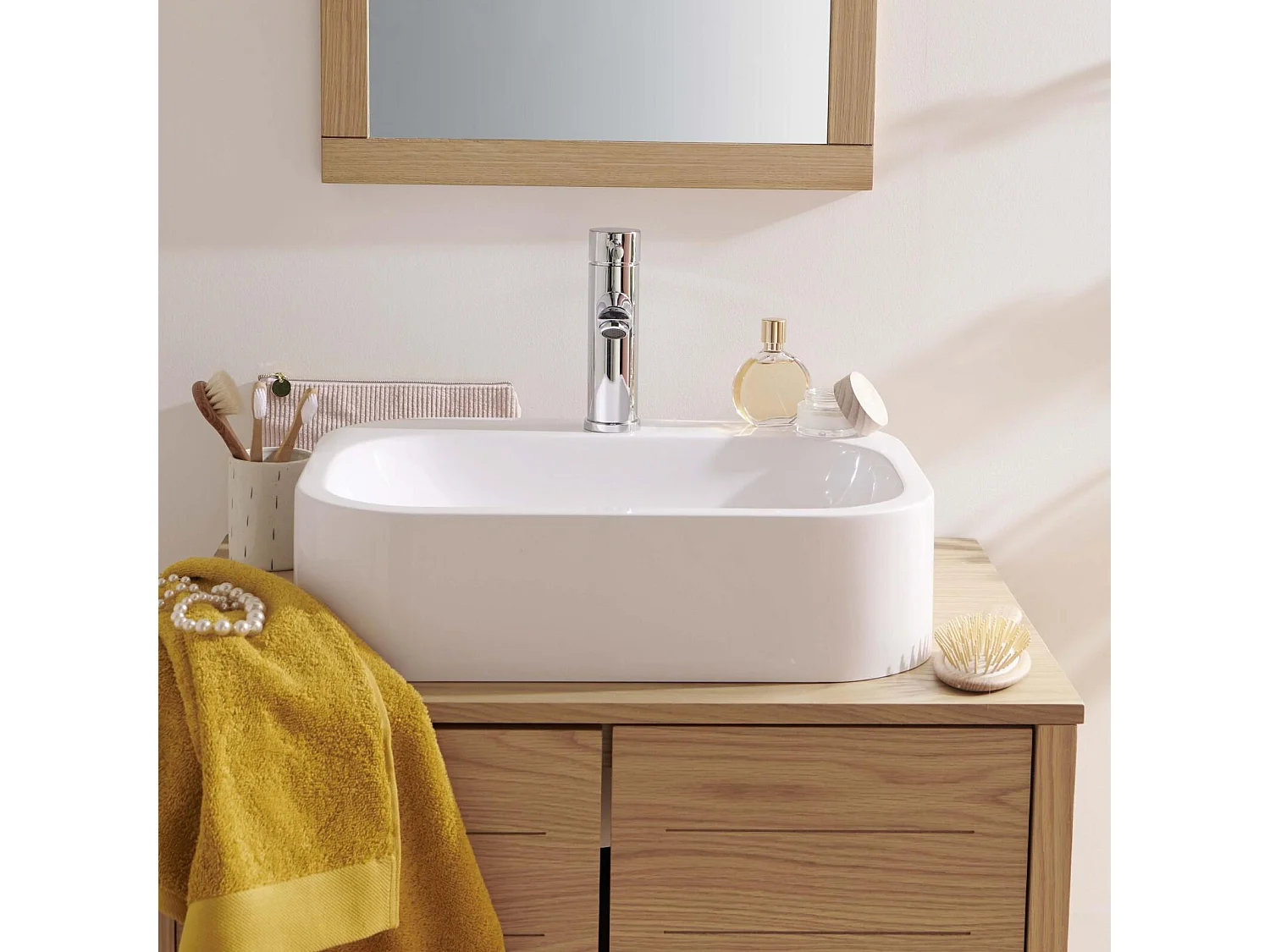 Lavatório independente oval em resina 50 x 37 cm ITO Branco brilhante