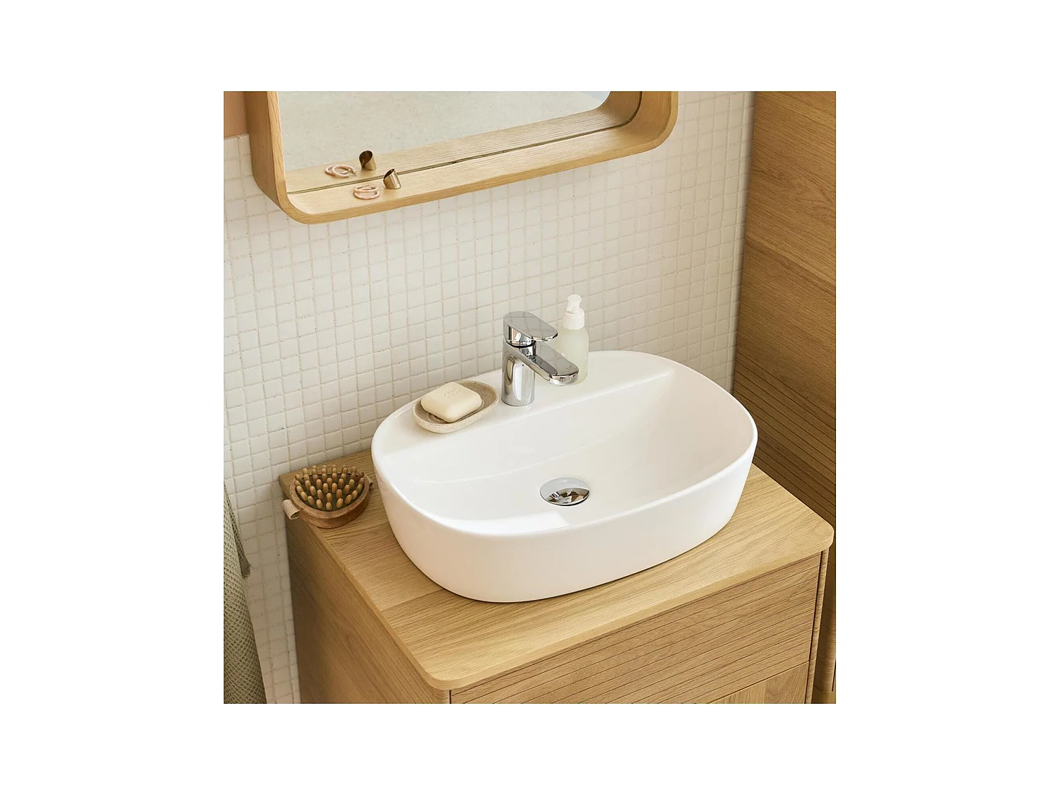 Lavabo ovale da appoggio in ceramica bianca ADAM 50x38cm