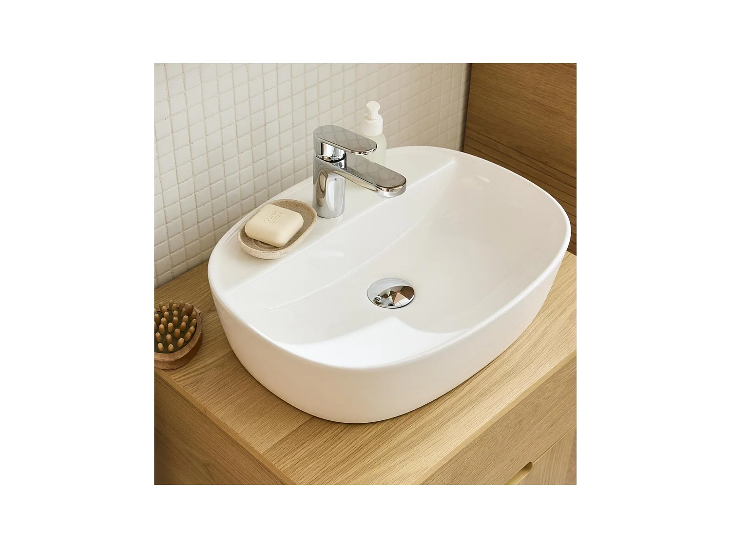 Lavabo ovale da appoggio in ceramica bianca ADAM 50x38cm