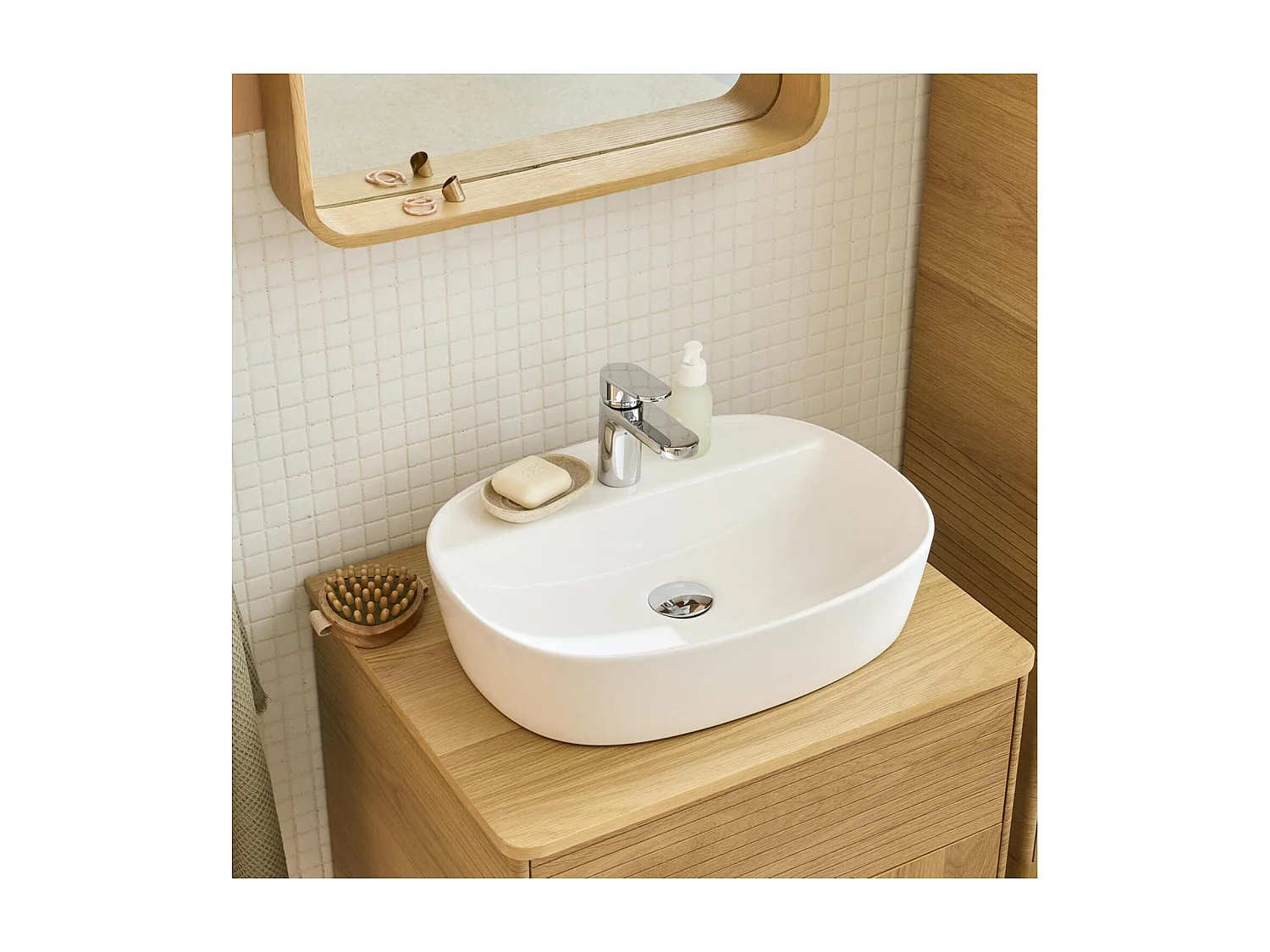 ADAM 50x38cm ovales Aufsatzwaschbecken aus weißer Keramik