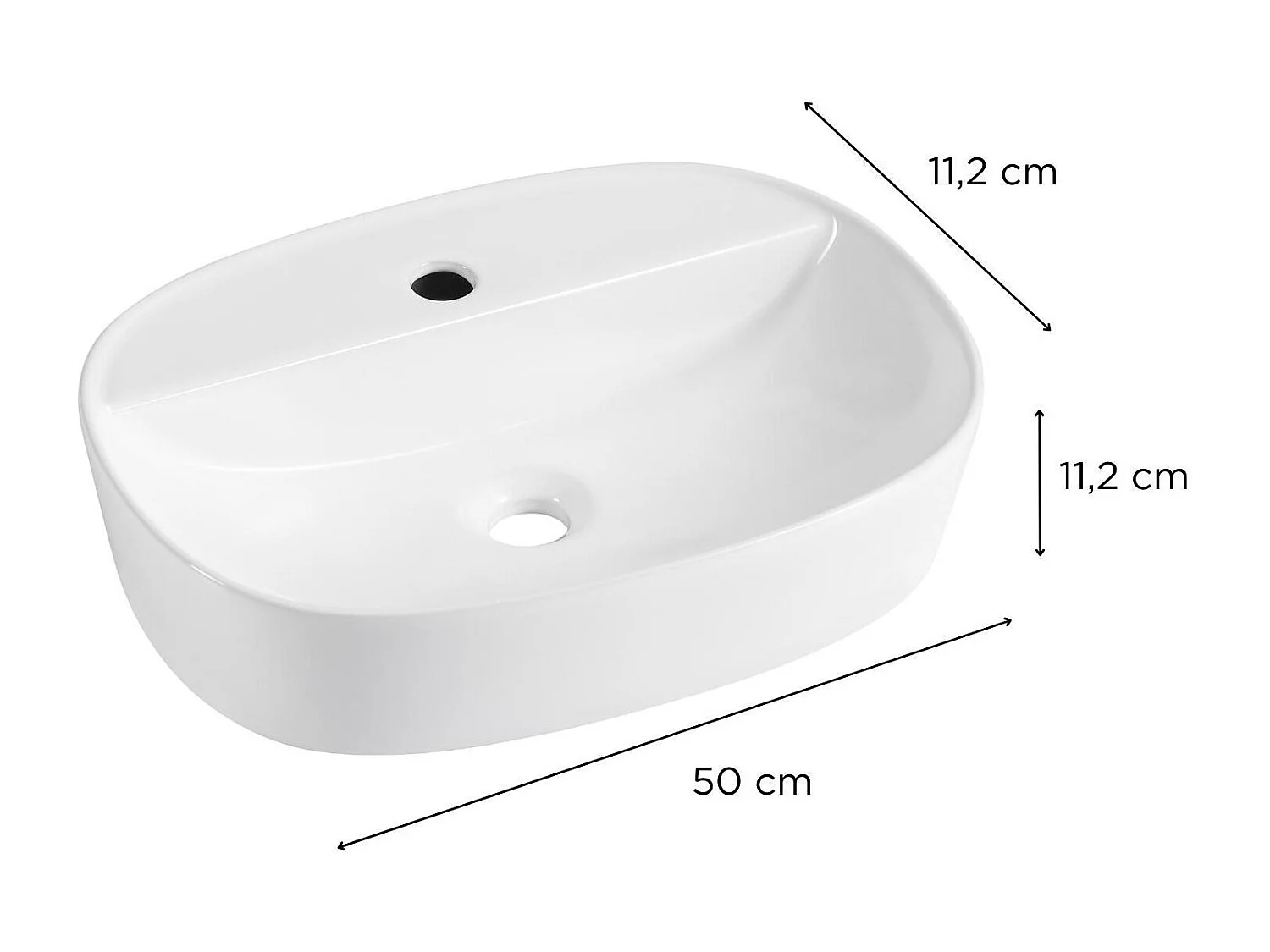 ADAM 50x38cm ovales Aufsatzwaschbecken aus weißer Keramik