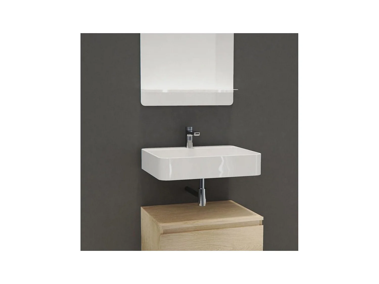 Lavabo rectangular suspendido o de sobre encimera de cerámica blanca ANDY 60x49cm