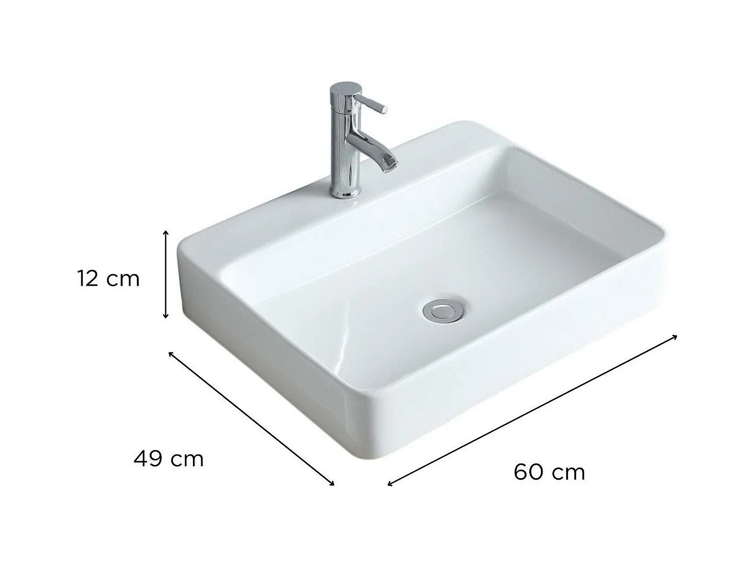 Lavabo rectangular suspendido o de sobre encimera de cerámica blanca ANDY 60x49cm