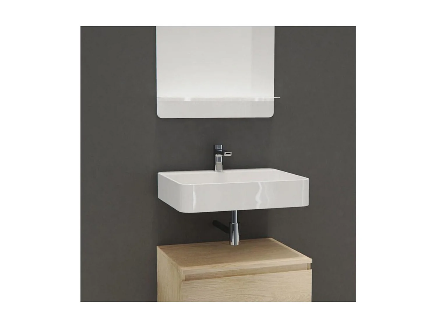 ANDY 60x49cm rechteckiges Wand- oder Aufsatzwaschbecken aus weißer Keramik