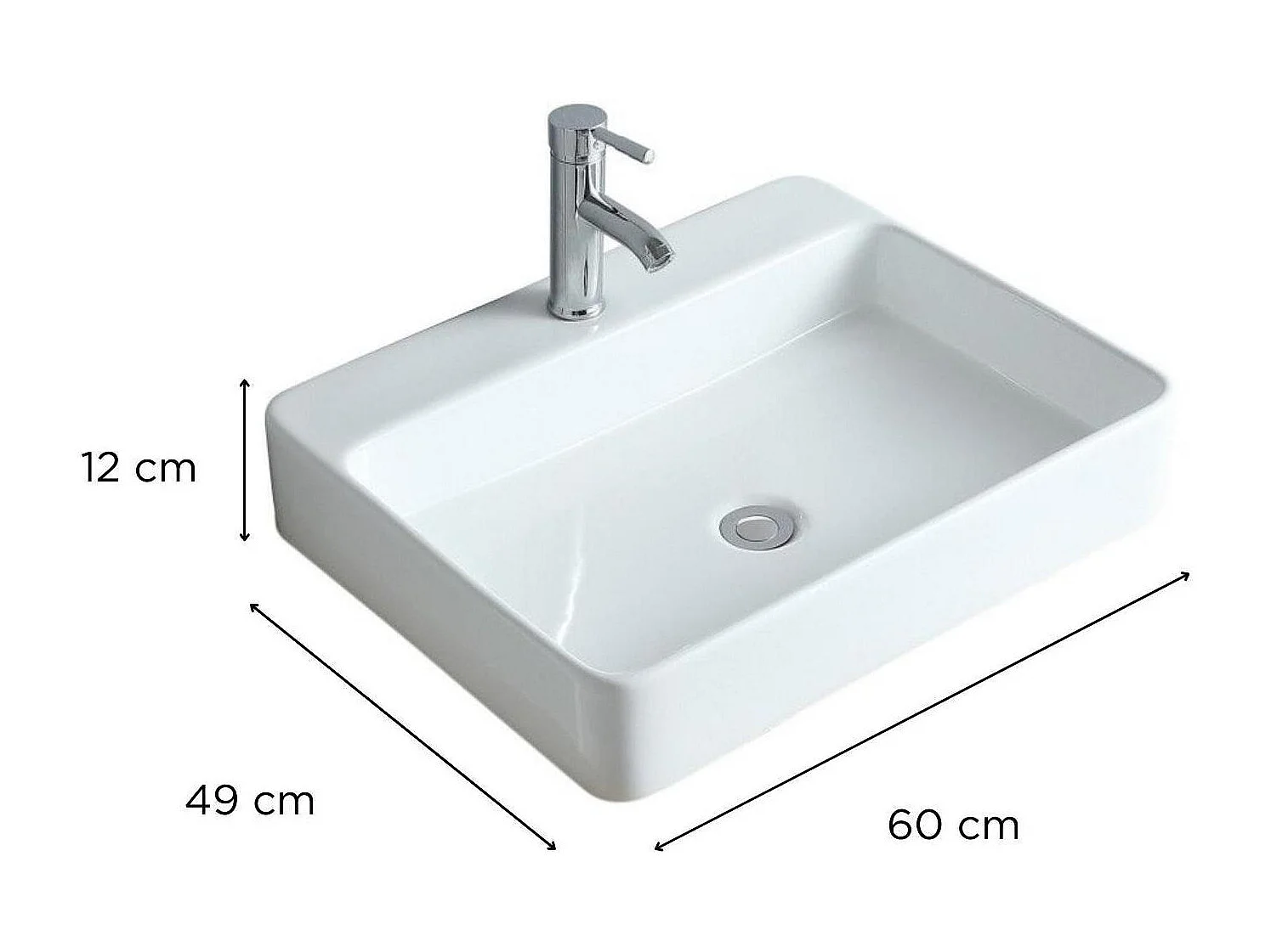 ANDY 60x49cm rechteckiges Wand- oder Aufsatzwaschbecken aus weißer Keramik