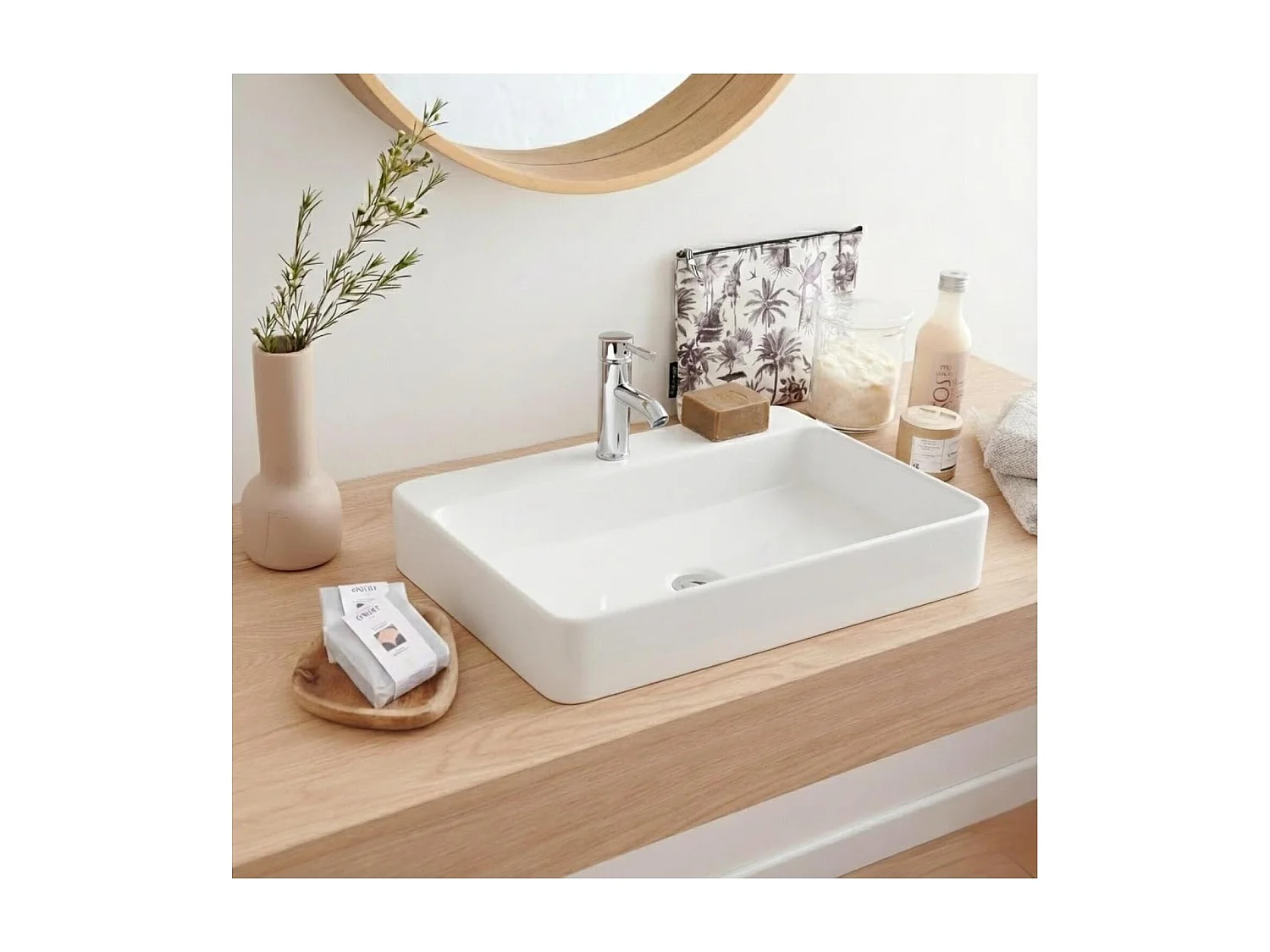 Vasque à poser ou à suspendre rectangle en céramique 60x49cm