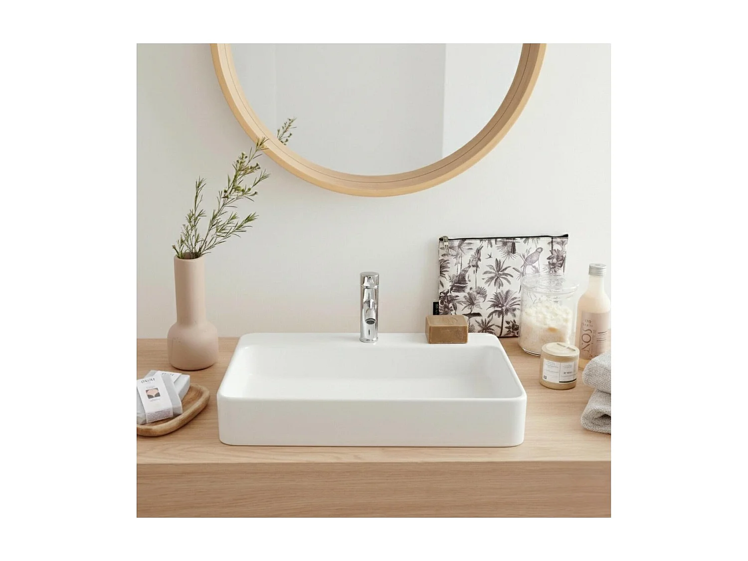 Vasque à poser ou à suspendre rectangle en céramique 60x49cm