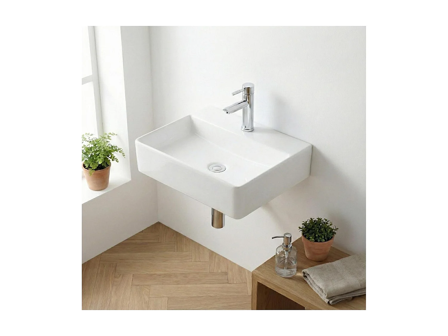 Vasque à poser ou à suspendre rectangle en céramique 60x49cm