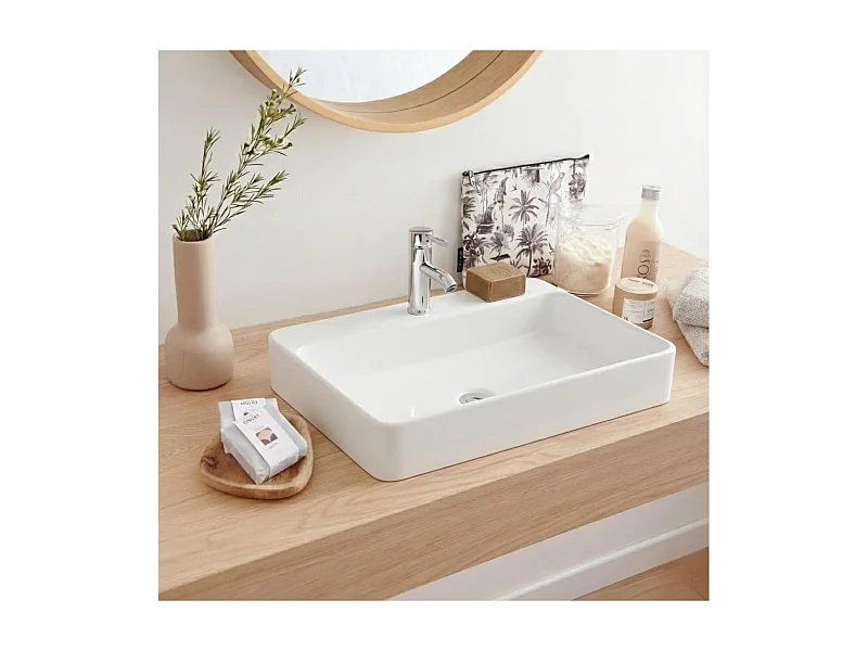 Vasque à poser ou à suspendre rectangle en céramique 60x49cm