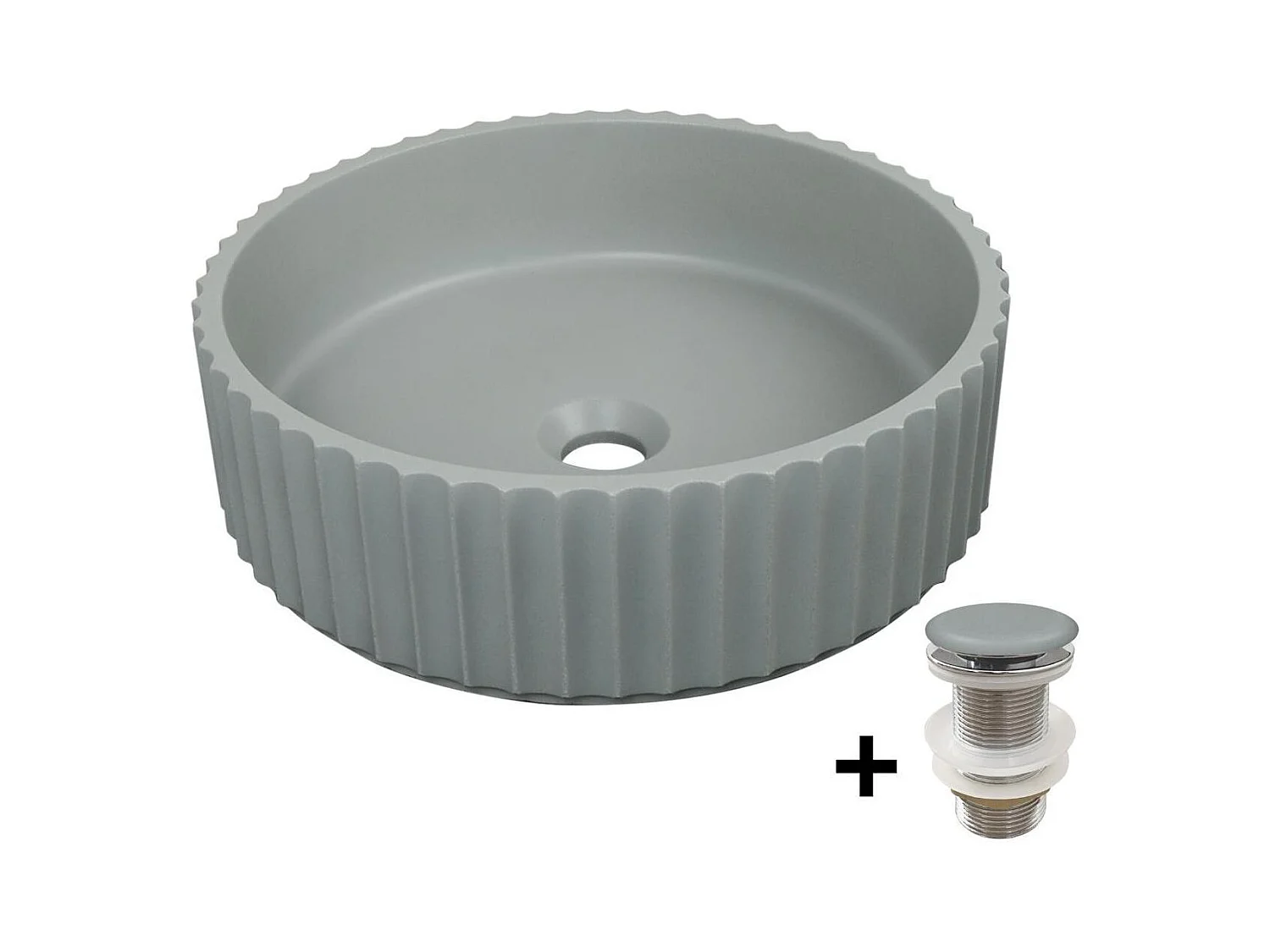 Vasque à poser ronde en béton structuré 39,8cm + bonde assortie