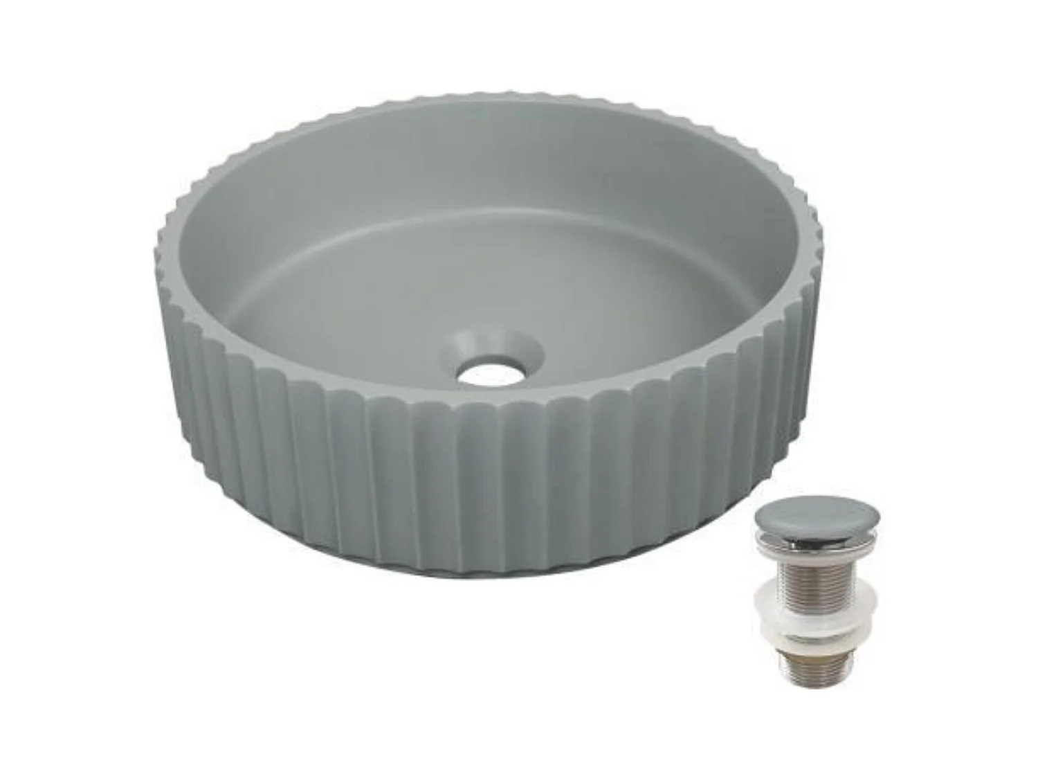 Vasque à poser ronde en béton structuré 39,8cm + bonde assortie