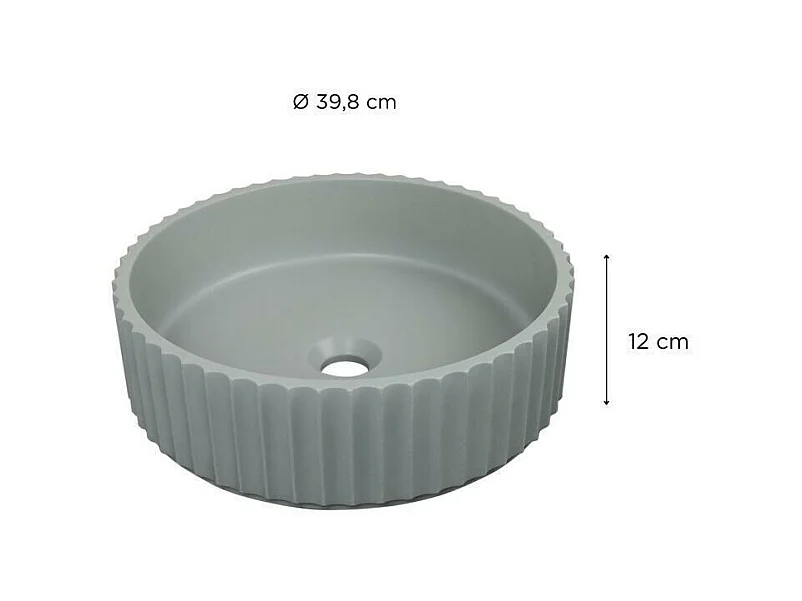 Vasque à poser ronde en béton structuré 39,8cm + bonde assortie