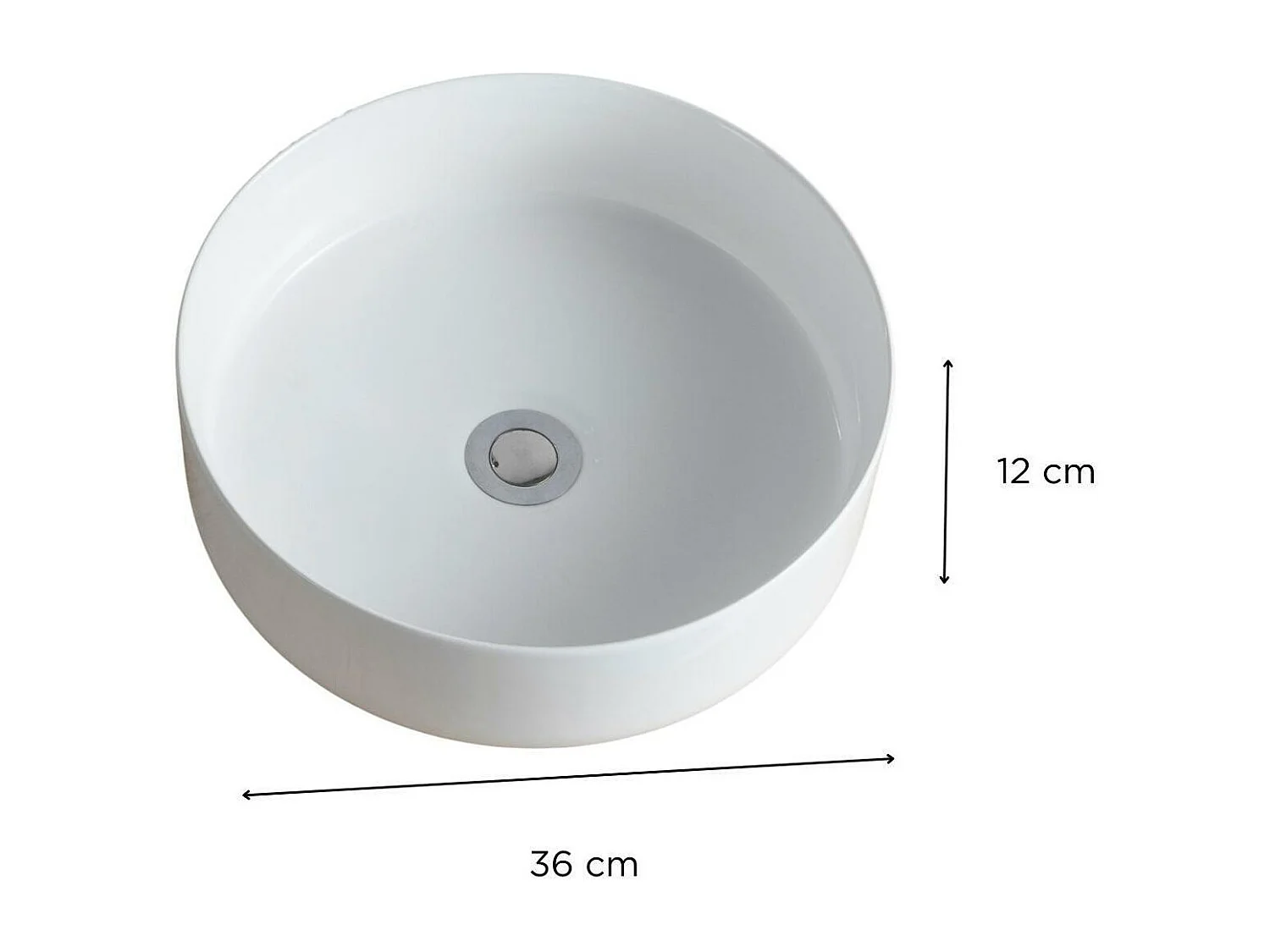 Rundes Aufsatzwaschbecken 36x36cm + Wasserhahn + DIEGO-Ablaufgarnitur