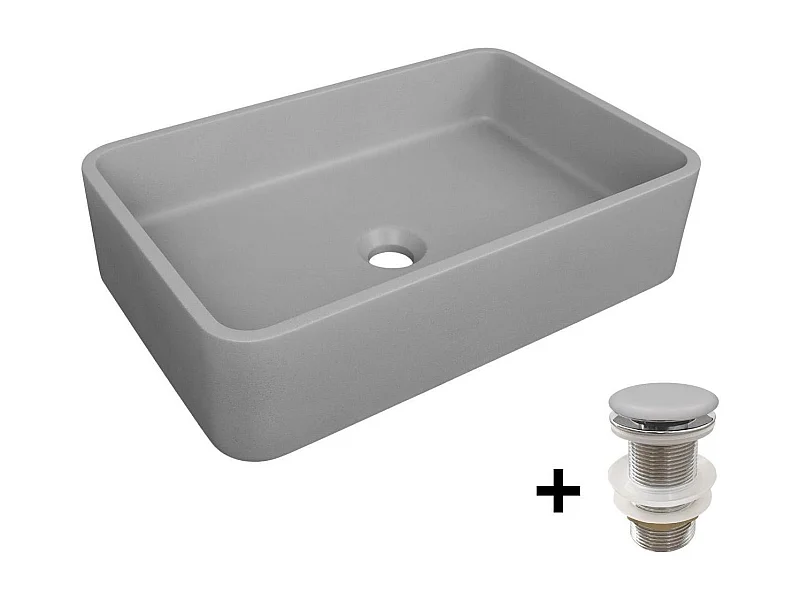 Vasque à poser rectangulaire en béton 50x32,5cm + bonde assortie