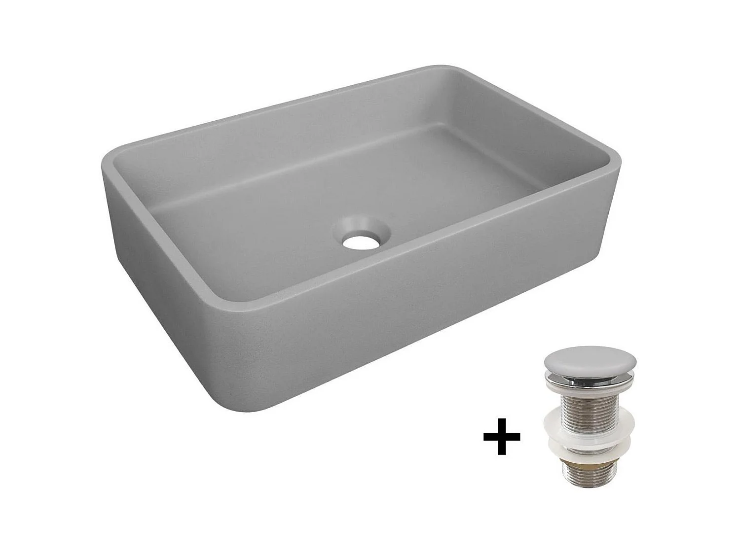 Aufsatzwaschbecken aus glattem Beton 50x32,5cm + ALAN-Ablaufgarnitur