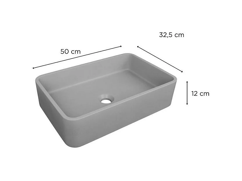 Aufsatzwaschbecken aus glattem Beton 50x32,5cm + ALAN-Ablaufgarnitur