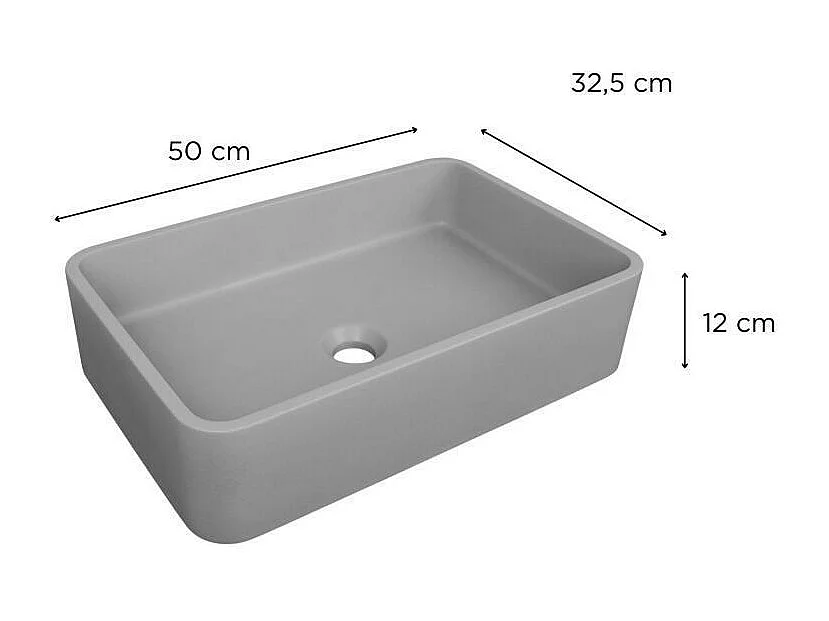Vasque à poser rectangulaire en béton 50x32,5cm + bonde assortie