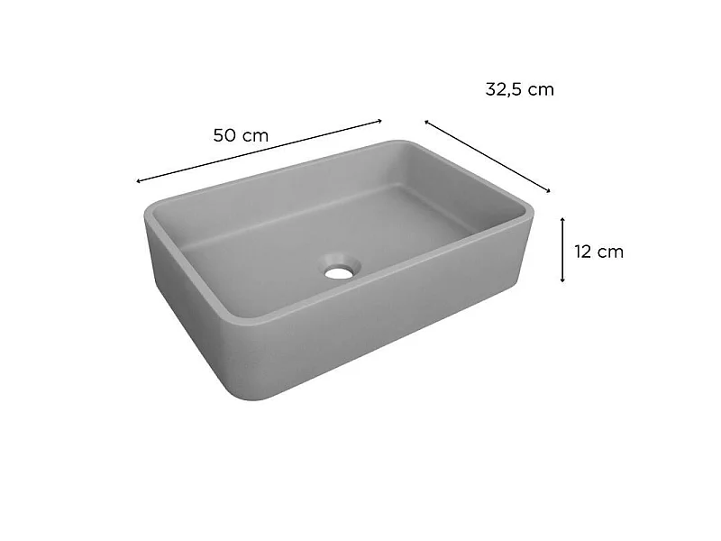Umywalka nablatowa betonowa gładka 50x32,5cm + odpływ ALAN
