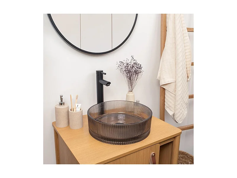 Vasque à poser ronde en verre texturé noir 36cm