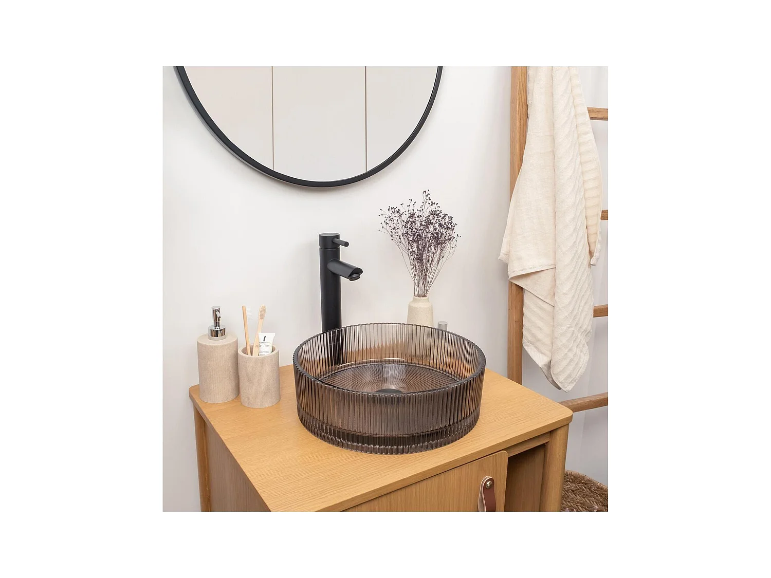 Lavabo da appoggio rotondo in vetro nero testurizzato TALLY da 36 cm