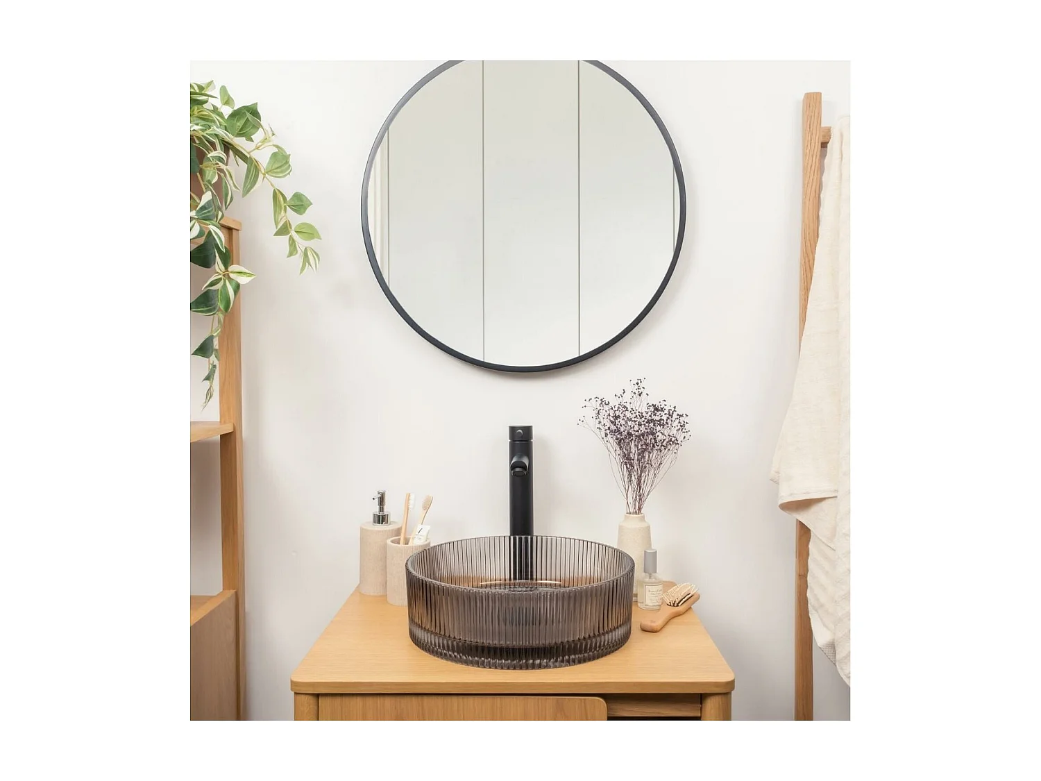 Lavabo da appoggio rotondo in vetro nero testurizzato TALLY da 36 cm